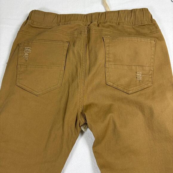 Moto Jogger Pants Mens M Tan Biker Distressed Zipper Streetwear Skinny Fit Y2K - Picture 8 of 8